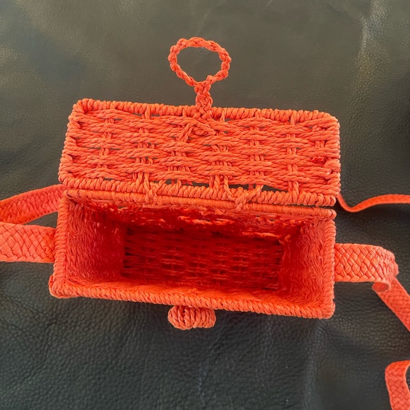 90’s Inspired Orange Crossbody Macramé Rattan Basket Handbag - Picture 7 of 13